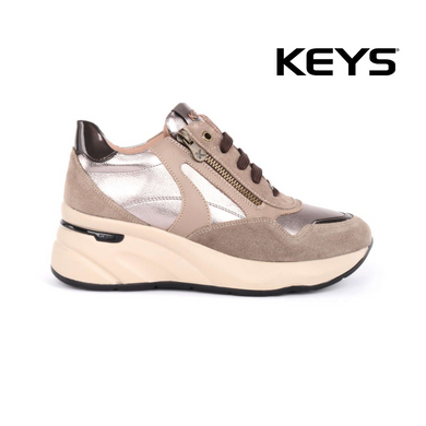 SNEAKER KEYS PELLE TAUPE BRONZO