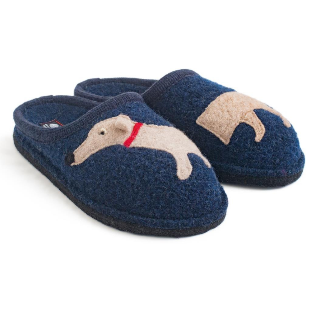 Haflinger Theo Pantofole Unisex In Lana Con Motivo Cane - Taglia 44 EU - Morbide E Calde